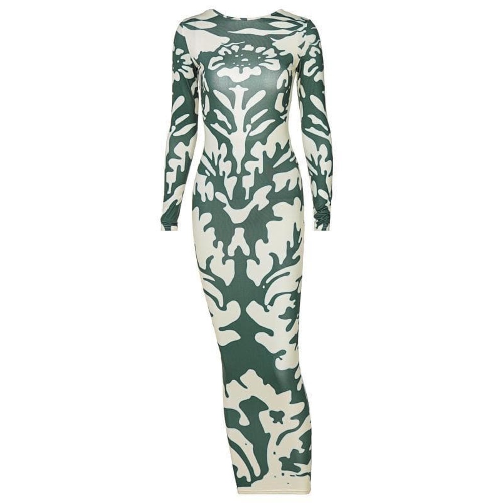Elegant Green and Cream Midi Dress